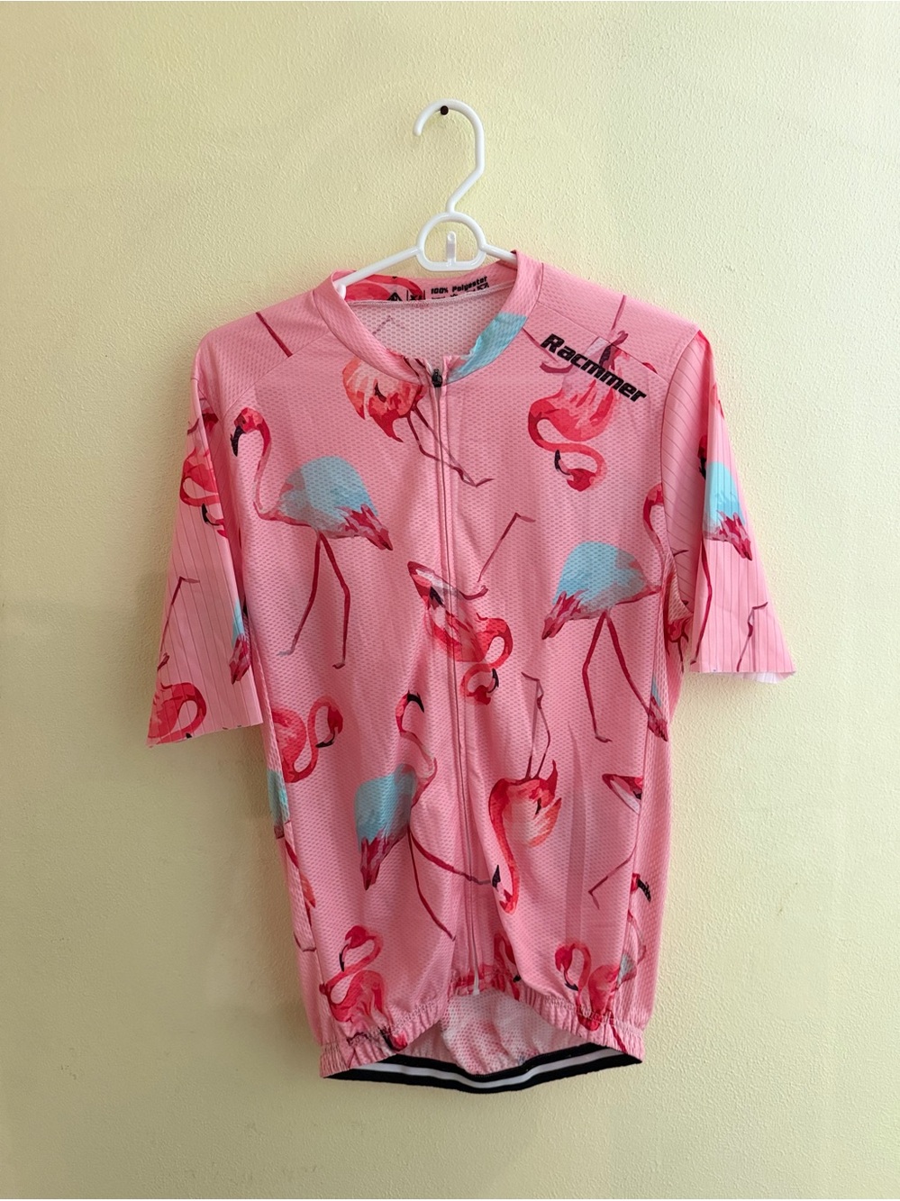 Racmmer Flamingo Multicolor Cycling Jersey Full Zip Pockets Short Sleeve